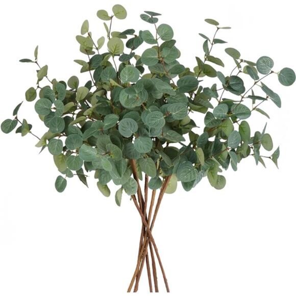 6Pcs Artificial Eucalyptus Stems Tall 24" Faux Eucalyptus Branches Fake Greenery - Picture 1 of 7